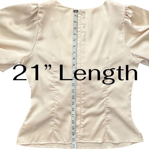 ASTR The Label Cream Satin Puff Sleeve Blouse Sz L - Picture 9 of 11